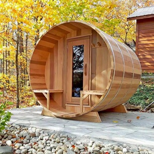 Solid Wood Red Cedar Outdoor Sauna Room for 4-6 People Garden Landscape Dry Steam Shower Computer Control Panel Stove