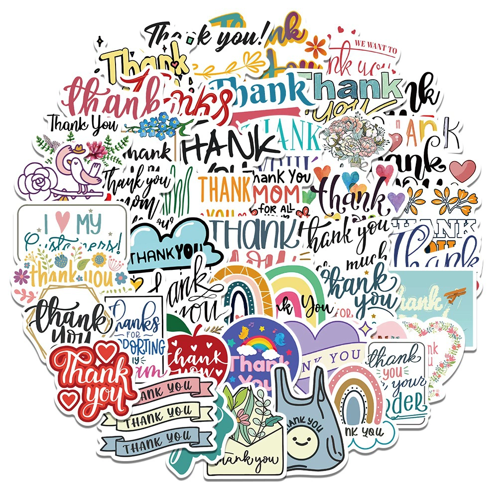 50 штук трансграничная горячая Распродажа Спасибо наклейки персонализированные граффити холодильник багаж чехол для телефона милые наклейки для запечатывания оптом
