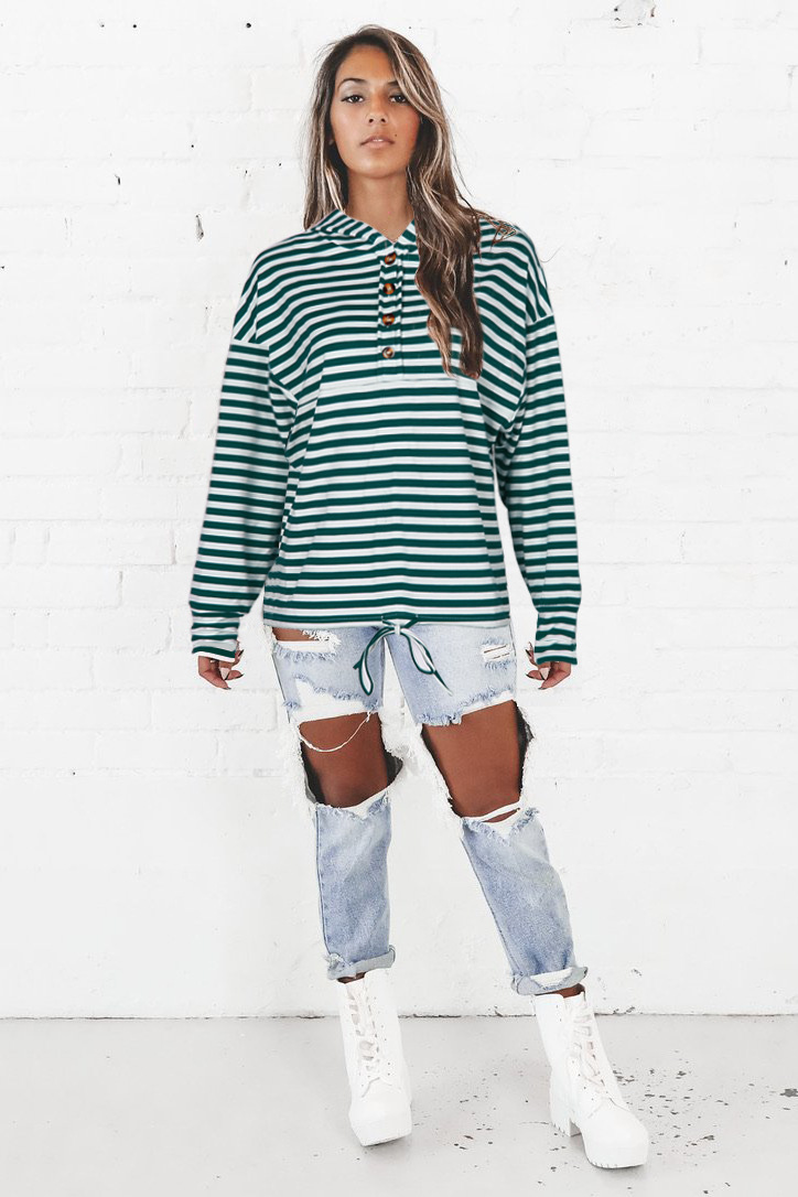 Women's Hoodie Long Sleeve Hoodies & Sweatshirts Button Casual Stripe display picture 4