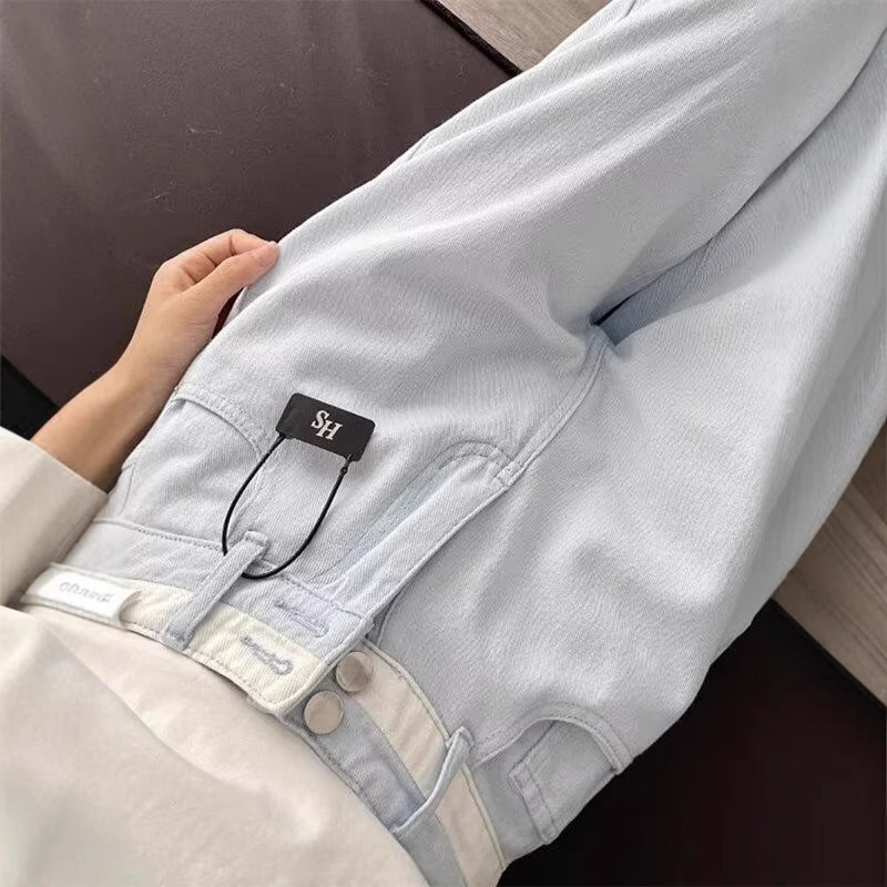 Light Color Loose Straight Leg Jeans Women's Summer New Design Meteor Blue High Waist Slimming Loose Wide Leg Pants