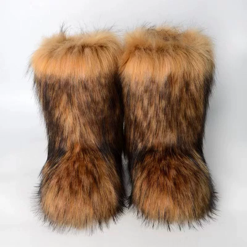 Mid‑calf warm boots, European style, high‑quality faux‑fur mid‑length, sizes 36–46