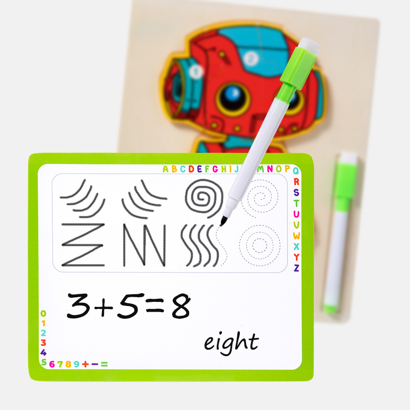 Juguetes de educación temprana de madera, rompecabezas de robots, tablero de dibujo, juguetes para niños, juguetes de rompecabezas de robots tridimensionales dos en uno