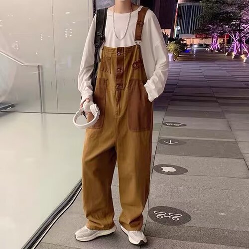 American-style overalls for men and women, autumn and winter fashion brand retro workwear one-piece overalls, casual loose wide-leg pants, trendy