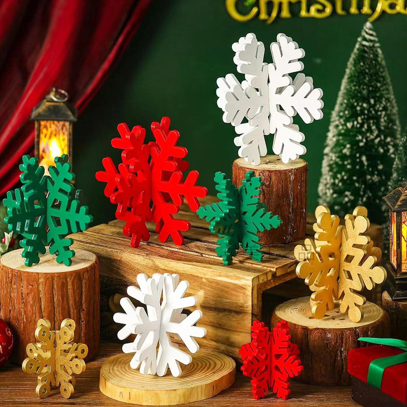 クリスマススノーフレーク木製オーナメントデスクトップレイヤードトレイパーティー装飾3Dスノーフレークスタンドセンターピース木製製品|undefined