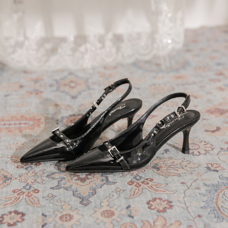 Summer high heels made of patent leather