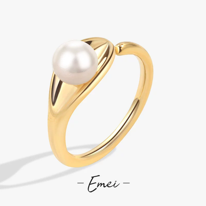Glossy minimalistic brand small design ring from pearl, American style, European style, trend of season