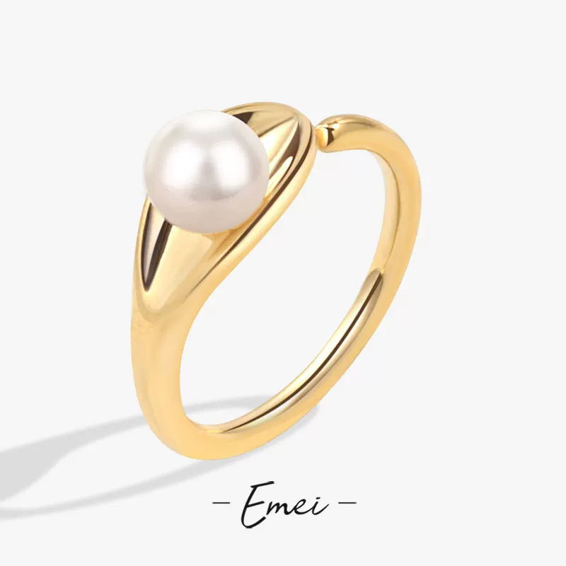 Glossy minimalistic brand small design ring from pearl, American style, European style, trend of season