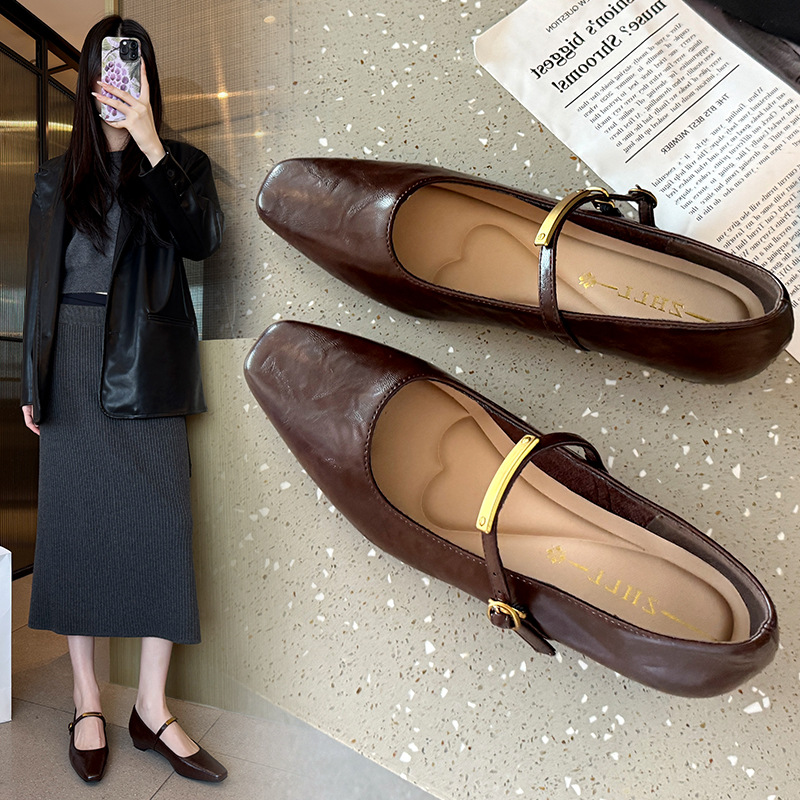 520-2 Spring New Fashionable Joker French Evening Breeze Elegant Commuter Single Shoes Women's Plus Fat Widened plus size Women's Shoes