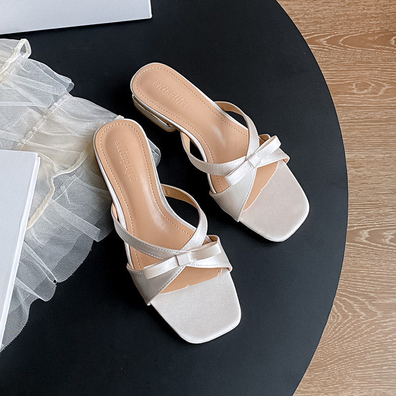 6591-1 French Square Toe Open Toe Sandals and Slippers Women's Summer All-match Fairies Wear Thick Heel plus size Sandals after Wind