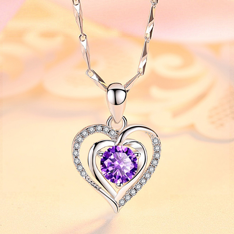 X07 Collier en forme de coeur (diamant violet) [avec chaîne de graines de melon]