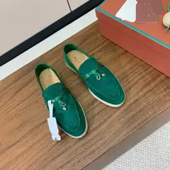 LP Tassel Buckle Soft Sole Driving Shoes Unisex Slip-On Suede Loafers Stone Pattern Genuine Leather British Style Flats
