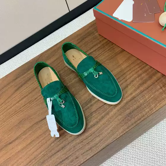 LP Tassel Buckle Soft Sole Driving Shoes Unisex Slip-On Suede Loafers Stone Pattern Genuine Leather British Style Flats