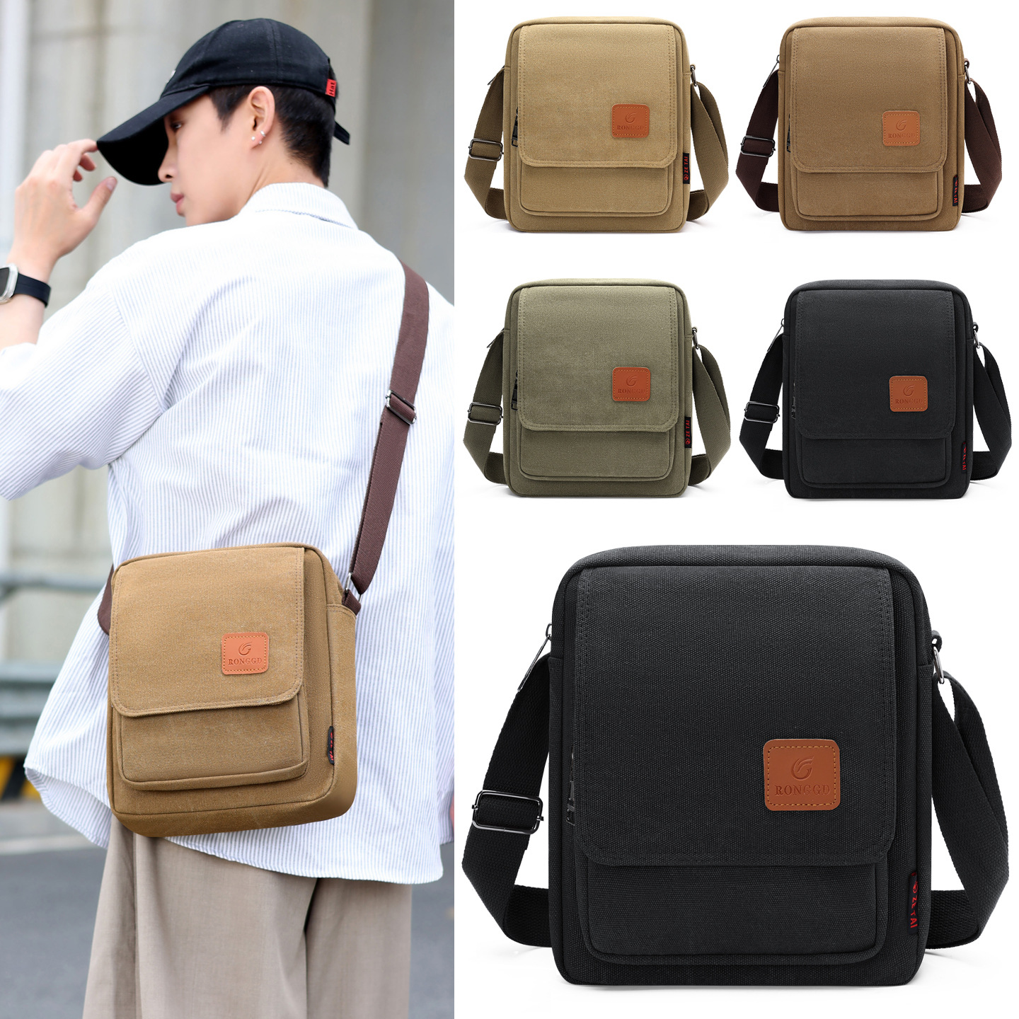 New Men's Canvas Bag for Work and Commuting, Korean Style Crossbody Bag, Business Travel Backpack, Small Shoulder Bag, Direct Sales from the Manufacturer