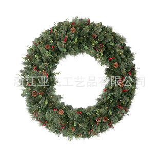 Yafei Cross-Border Boutique Pvc Pine Needle Decorative Garland with Led Lights, Red Fruit Pine Cones, Customizable Colors and Sizes