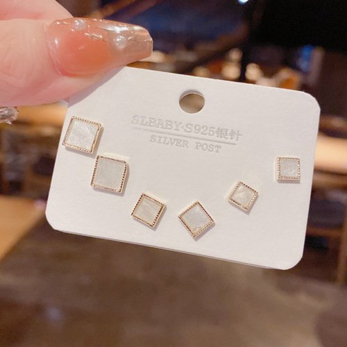 s925 silver needle Korean temperament sweet and fashionable new mini simple graphic three-piece set earrings earrings