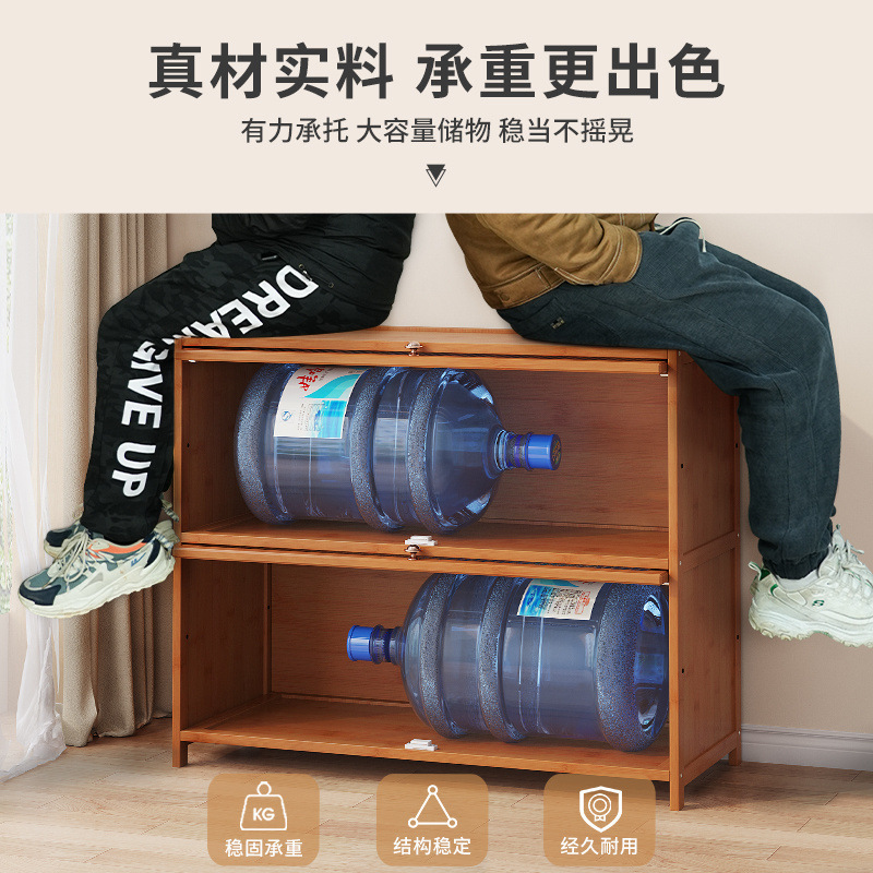 厨房置物架多功能落地多层收纳柜带门碗筷盘碟锅具电器微波炉橱柜|undefined