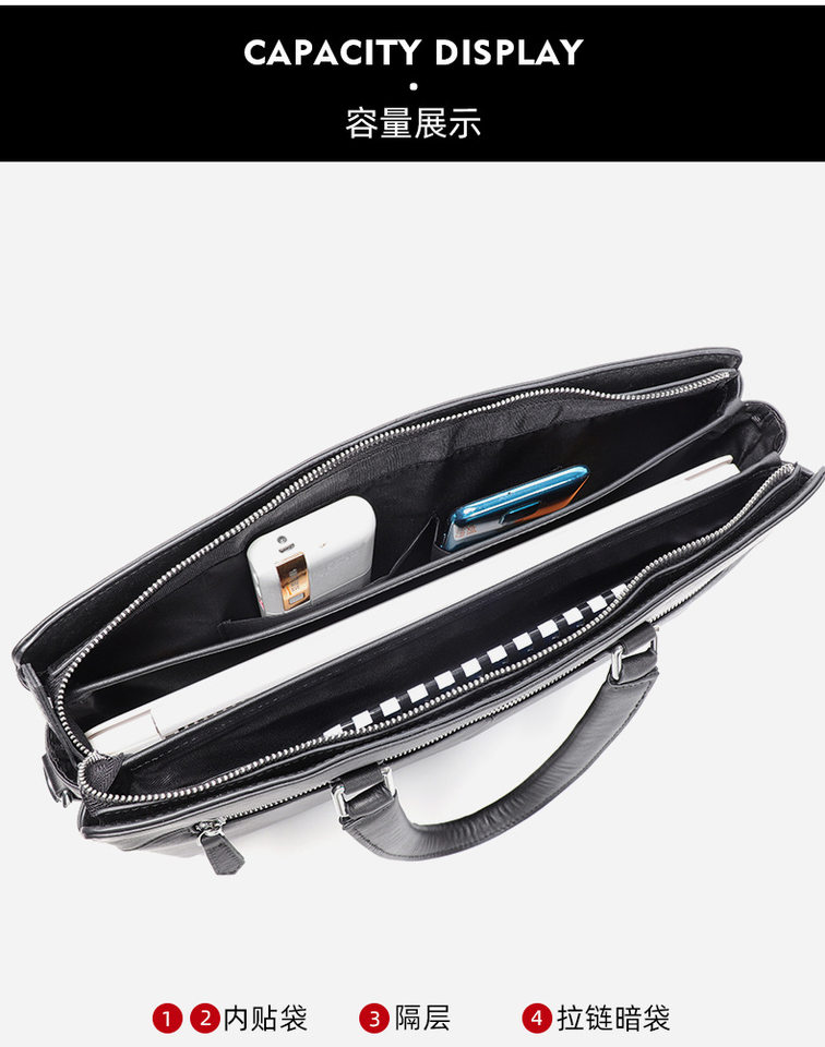 Túi xách nam công sở da bò lớp đầu kiểu mới, túi đựng laptop 14 inch sức chứa lớn 37×10×26 cm — Màu đen chi tiết 7