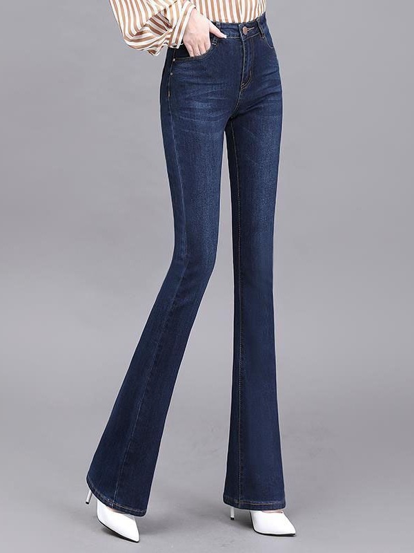 2024 Autumn and Winter Velvet Outer Wear High-Waist Slim Bootcut Jeans for Women with Elasticity and Large Size Fat mm Flared Pants