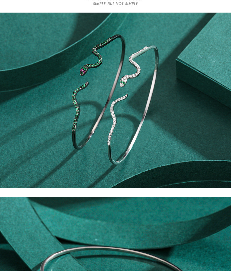 Bijoux De Bracelet Ouvert En Forme De Serpent En Argent Sterling S925 display picture 1