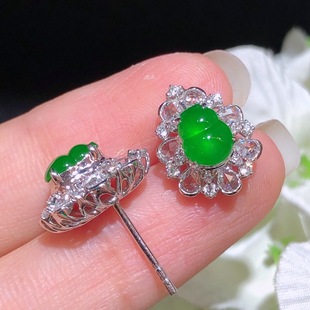 Jade Earrings 18k Gold Inlay Yang Green Gourd Earrings Pendant Dual-use Earrings Jewelry
