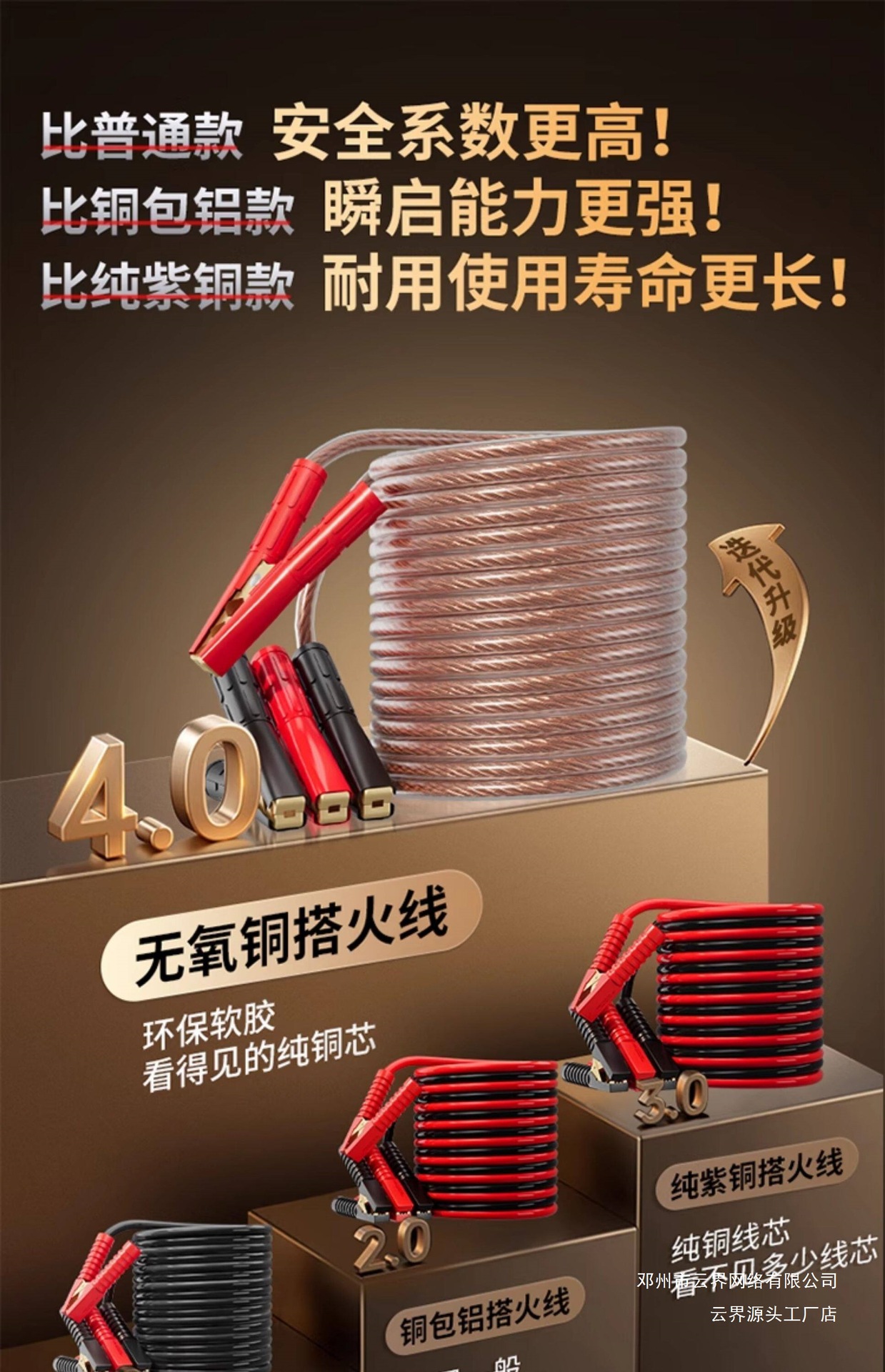Emergency Copper Jumper Cables for Car Battery Starting, Pure Copper Wire for Connecting Electrical Circuits