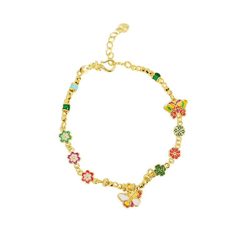 Brazalete de oro de arena de Vietnam esmalte colorido goteo de aceite mariposa pulsera de flores mujeres lujosas no se desvanecen Yiwu joyería suministro