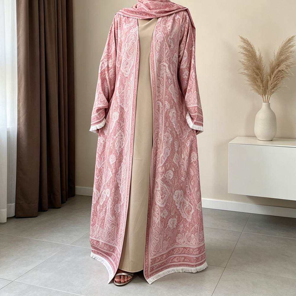 New cross-border fashion four-way stretch printed cardigan robe with headscarf 1508