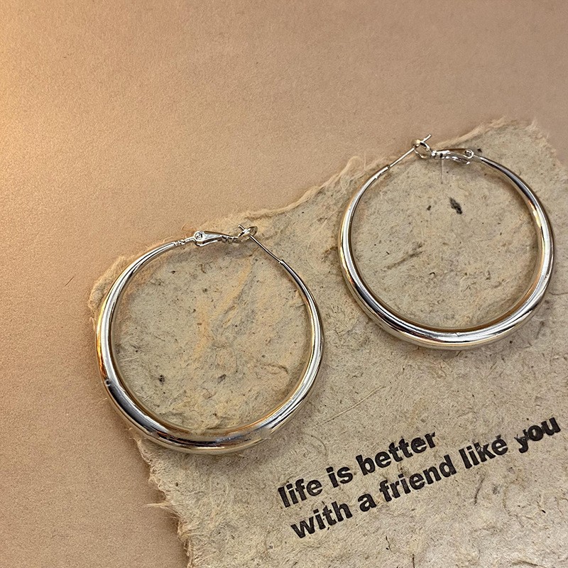 Pendientes ovalados simples de aguja de plata Pendientes de tendencia de personalidad transfronteriza europea y americana Pendientes de diseño de todo fósforo de nicho al por mayor