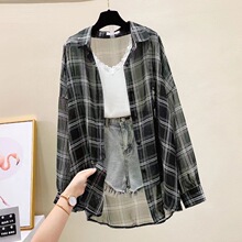 防晒衣服女夏季长袖雪纺2025新款韩版洋气百搭薄款外套格子衬衫