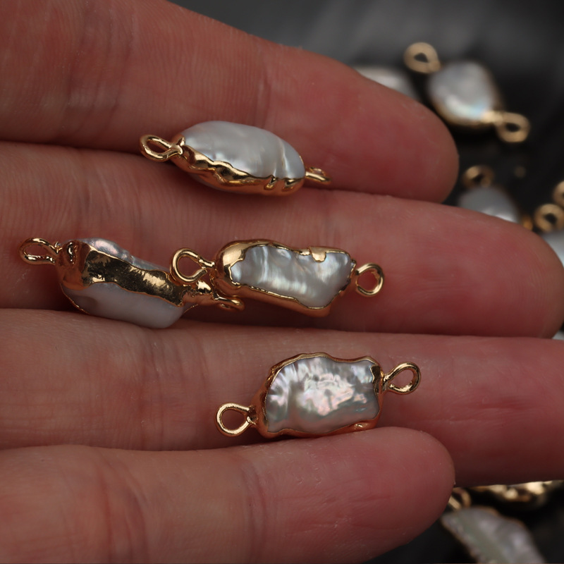 批發天然淡水珍珠巴洛克琵琶珠鎏金雙吊diy手工飾品配件材料