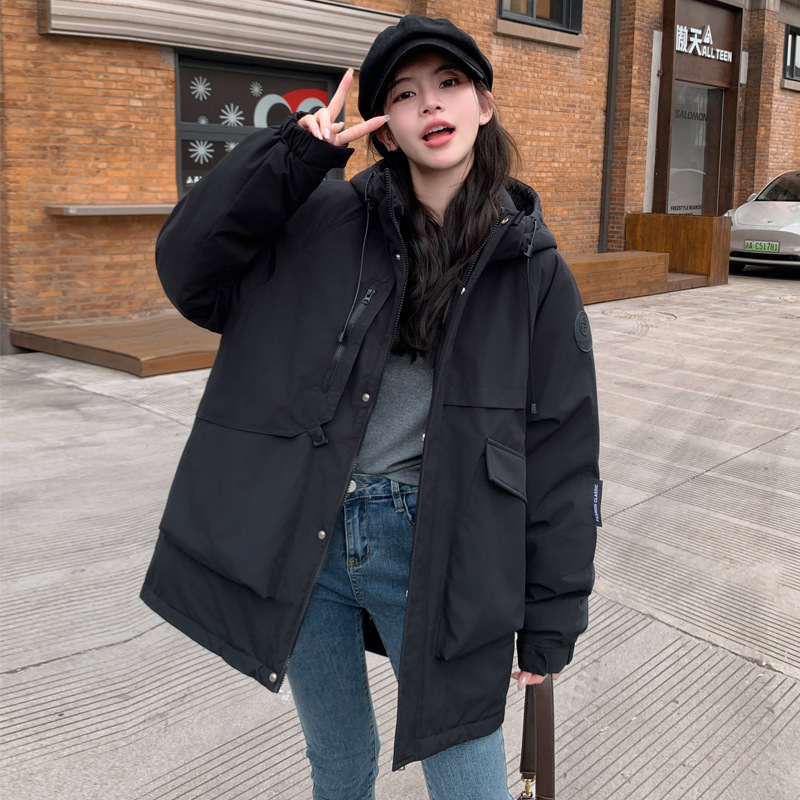 新款大码韩版羽绒棉服连帽宽松休闲情侣工装棉衣女冲锋衣夹克外套|undefined