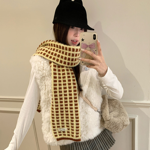 Wool Texture Felt Plaid Knitted Scarf for Women - 2025 New Arrival Winter Soft and Plump Thick Warm Neck Scarf