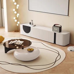 Zsr Creamy Wind Rotating Glass Coffee Table for Modern Minimalist Small Apartments, Round Living Room, Light Luxury, Fashionable, Stylish, High-End