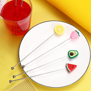 Stainless steel mesh red creative silicone fruit stirring rod milk tea coffee cocktail stirring spoon bar Shaker