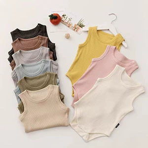 Детский летний наряд, жилет в рубчик из чистого хлопка, комбинезон, треугольный комбинезон, костюм для ползания, детский комбинезон, летний тонкий унисекс.