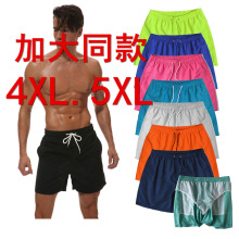 加大码跨境四分沙滩裤男士加肥涤纶速干游泳短裤男内衬运动可外穿