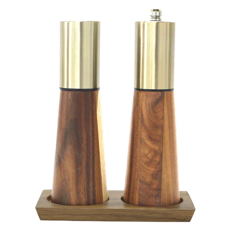 Suministros de cocina pimienta sal gruesa pimienta molinillo metal Acacia madera cocina condimento tarro pimienta molino traje conjunto completo