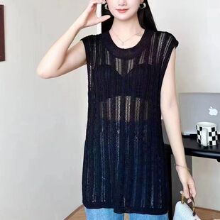 Summer French Fashion Trend Hollow Solid Color Knitted Short-sleeved T-shirt 2024 New Niche Design Slim Top