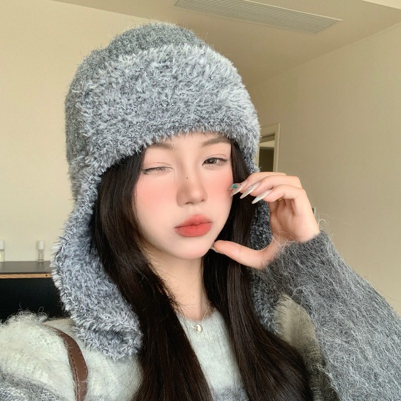帽子女秋冬日系新款毛绒雷锋帽户外出行防风护耳帽时尚休闲包头帽|undefined