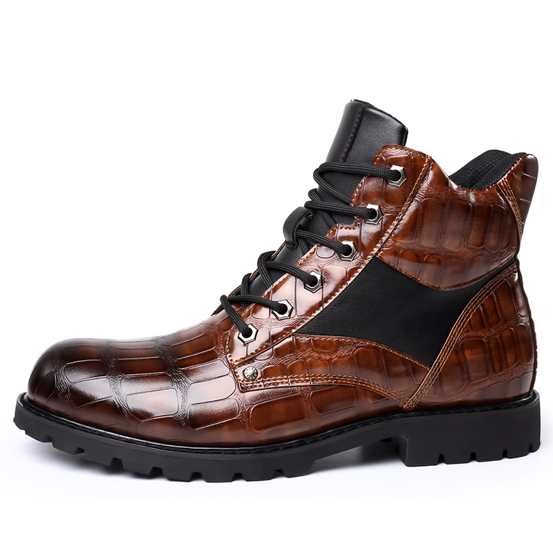Plus-size men's retro men's shoes Leather shoes Fashion men's mid-top boots_voghion.com