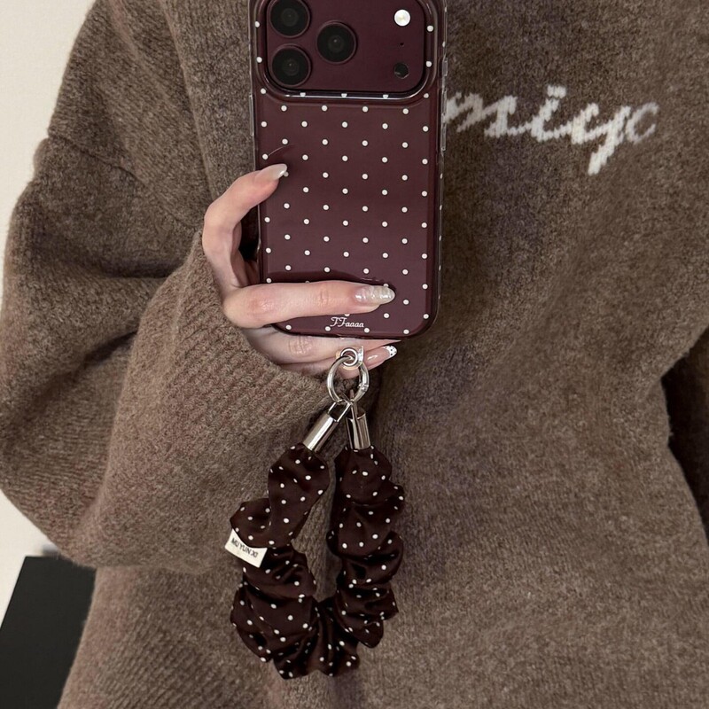 Polka Dot Phone Chain Suitable for Apple's Popular Autumn and Winter Models, 18 Burgundy Wine Red Coffee Color Phone Chain Compatible with Phones