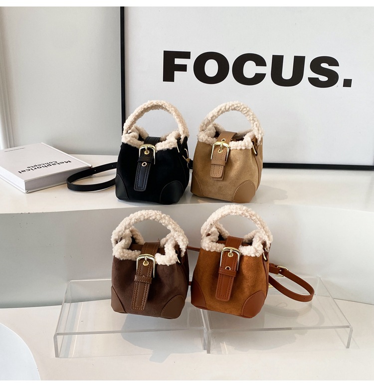 Lambskin mini bucket bag, Maillard suede retro handbag, 2024 new style, single-shoulder crossbody handbag undefined
