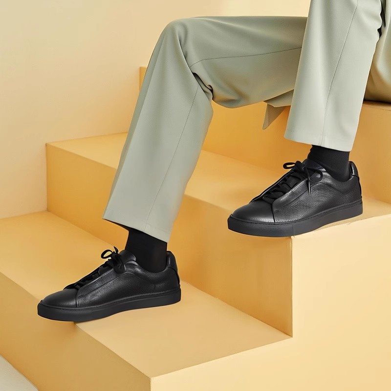 Bow Long Dream Head Layer Cowhide White Shoes Spring New Litchi Pattern Casual Leather Sneakers Business Dress Men's Leather Shoes