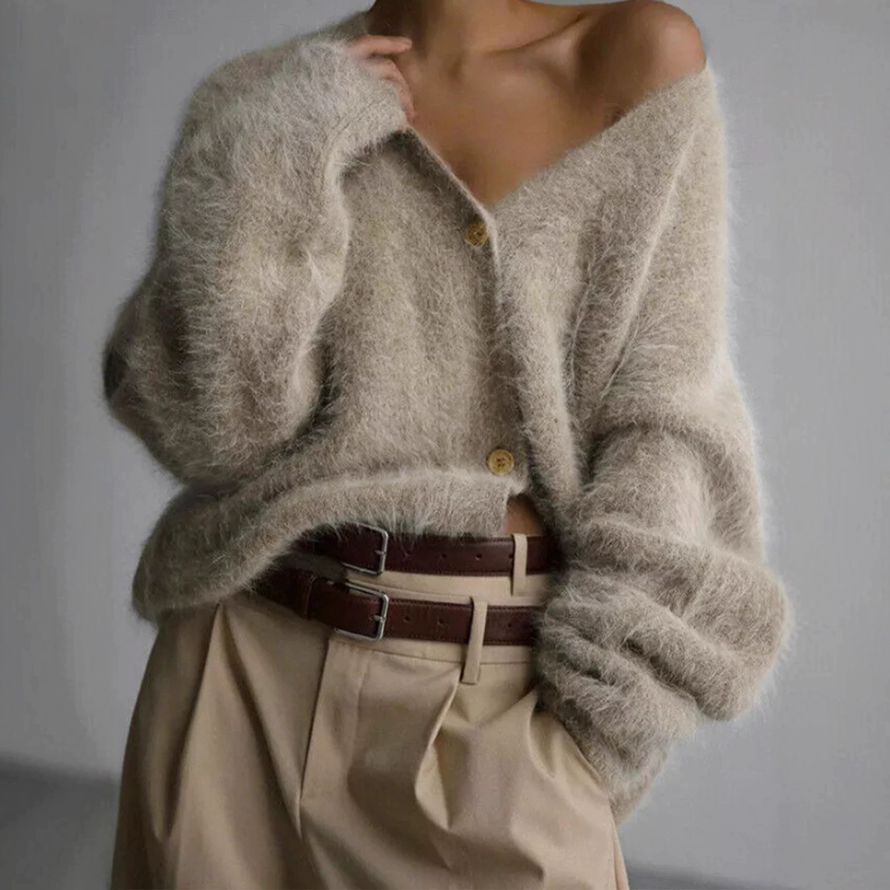 Внешняя торговля, трансграничная европейская и американская Amazon, производитель, трикотажная куртка с v-образным вырезом и пуговицами, кардиган с длинными рукавами, осень и зима