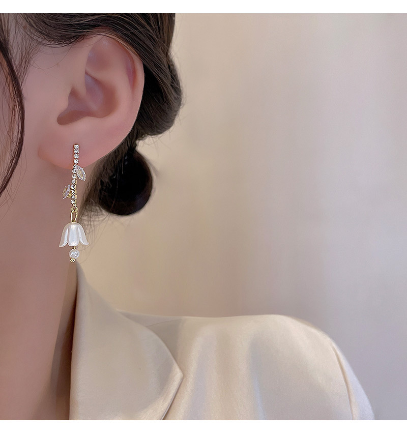 Fashion Flower Copper Drop Earrings Tassel Acrylic Zircon Copper Earrings 1 Pair