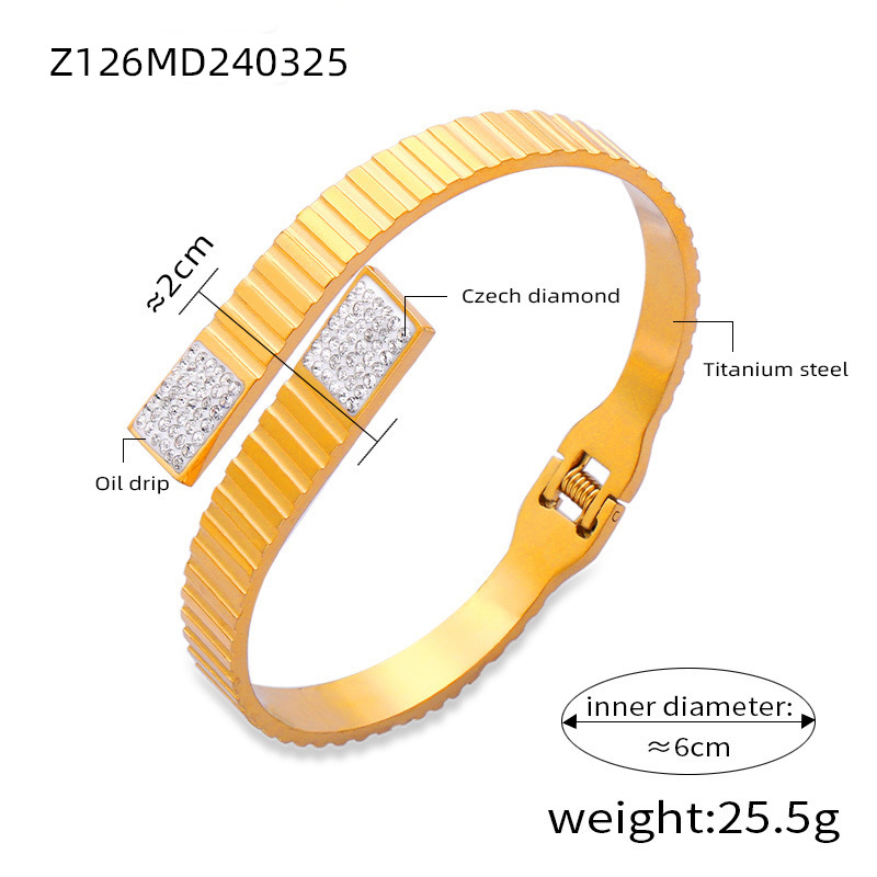 Elegant Solid Color 18K Gold Plated Artificial Diamond Titanium Steel Wholesale Bangle display picture 1