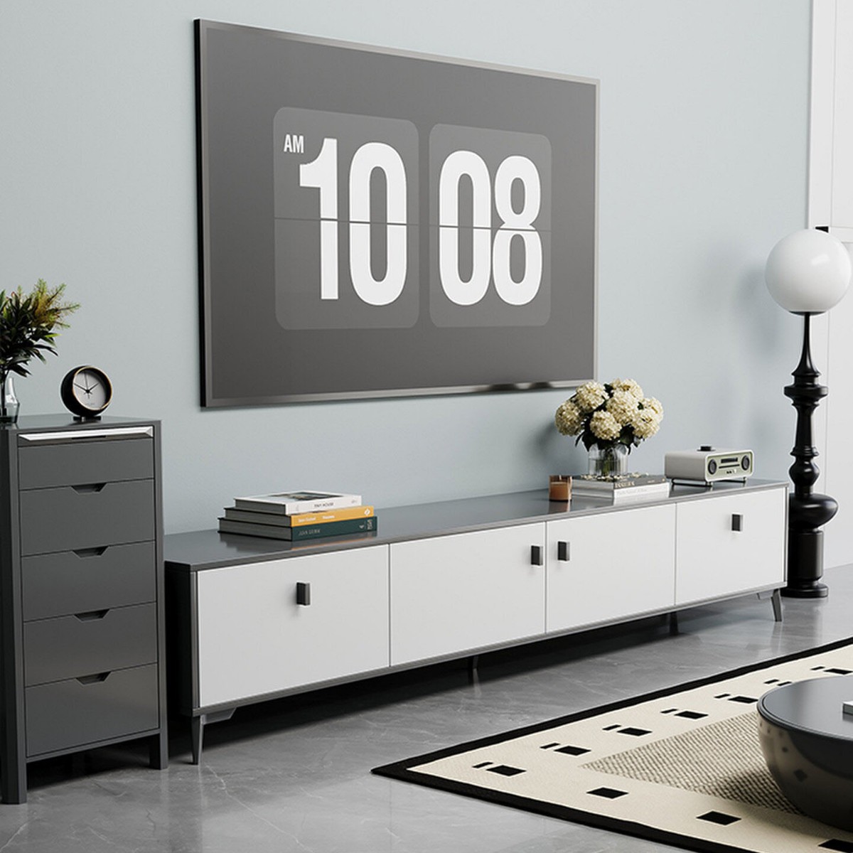Gabinete de televisión moderno y simple 2026 nuevo tipo de sala de estar hogar almacenamiento de almacenamiento en el suelo gabinete de televisión integral