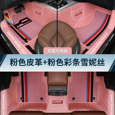 Floor Mats Universal Foot Pad - double-layer-model-pink-leather-pink-color-striped-chenille-17-20-haval-m6
