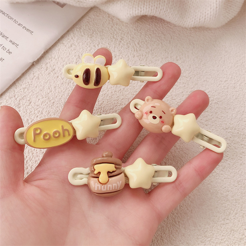 Caricatura serie de abrazaderas de abejas adorables jarras de miel de chicas estrellas de corazón lateral cabello roto peludo abrazaderas de cabello tocado