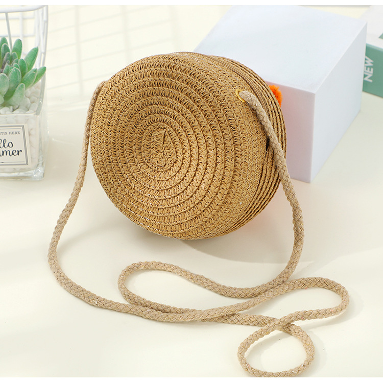 67g Weight Weave Fashion Element Zipper Closure Type Single Shoulder Strap Strap Type Straw Bag Bags Type Casual, Holiday Occasion Straw Material Flower Pattern Spring&Summer Season Kid'S Gender Cute Style Round, Bucket Shape Kid'S Straw Flower Cute Weave Round Bucket Zipper Straw Bag 11